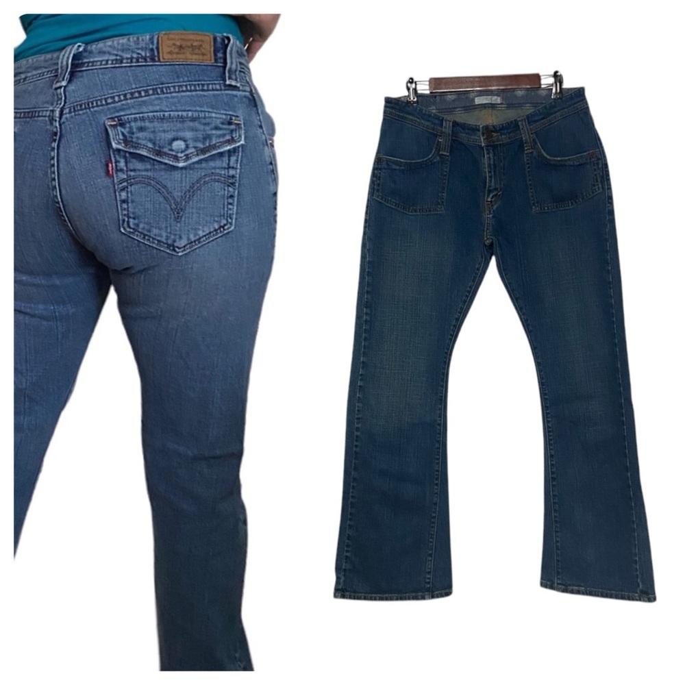 Vintage 542 Levi’s Jeans Low Flare Patch Pocket Flap Back Snap Pocket Blue Sz 12